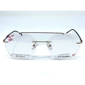 New LIGHTEC Black Double Bridge Stainless Steel Mens Eyeglasses 52-17-